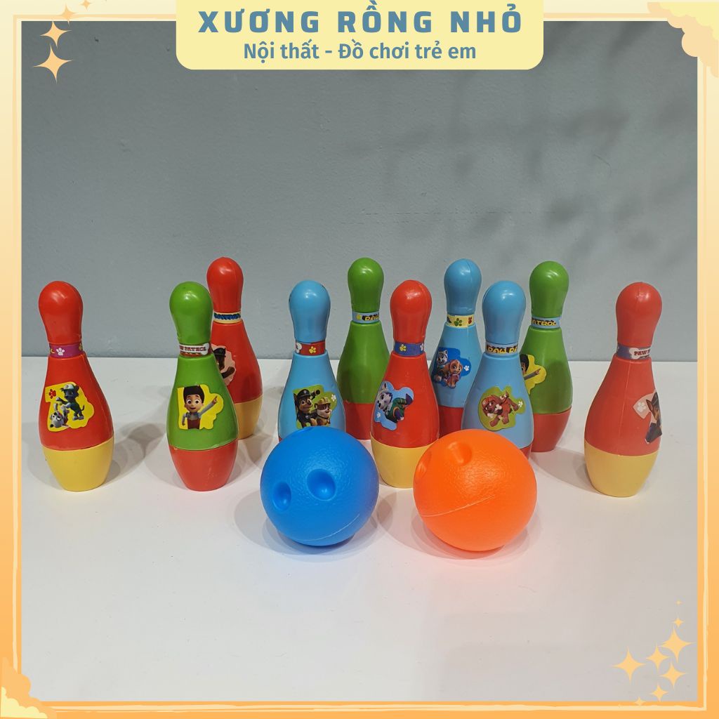 Bộ đồ chơi Bolling chủ đề chó cứu hộ cho bé gồm 10 chai bolling và 2 bóng ném