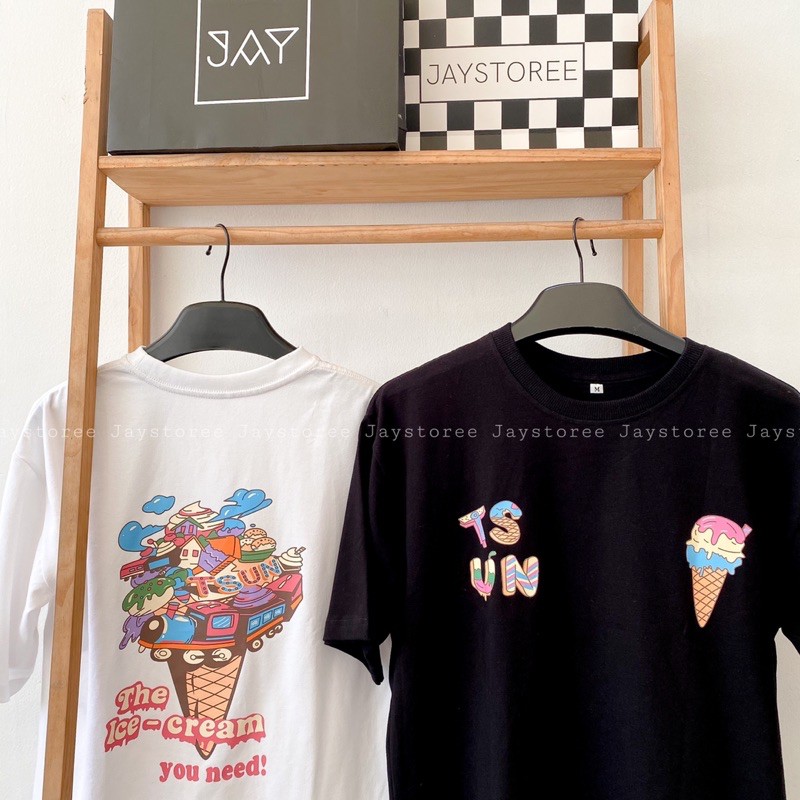 Áo Thun Tay Lỡ Unisex ICE CREAM màu ĐEN/TRẮNG 🦋/Nam nữ unisex/FREESHIP 99K ❤️