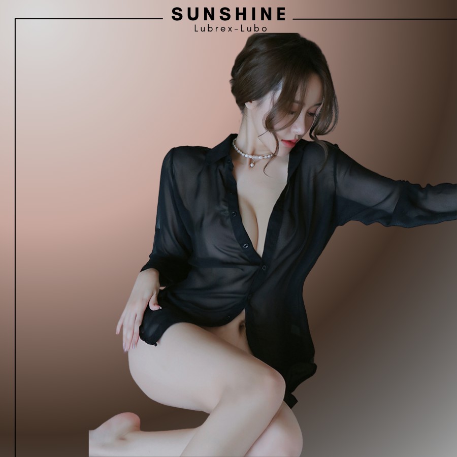 Áo Ngủ Sexy Sơ Mi Ngủ Voan Mỏng Xuyên Thấu Dài Tay Gợi Cảm MÀU ĐEN -SUNSHINE LUBREXLUBO- SMNDAY1184