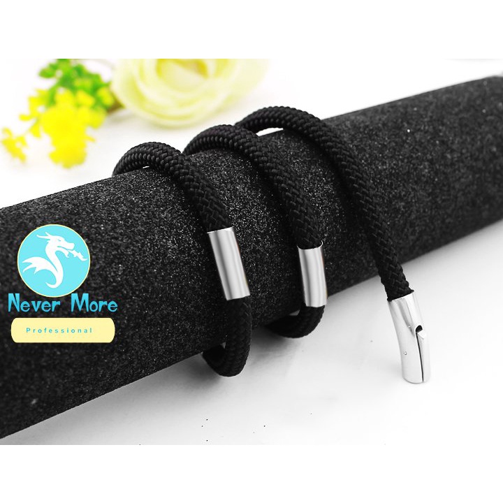 Dây chuyền Dù Thái màu đen bọc khoen inox trơn khóa gài vip - Thể hiện đẳng cấp phái mạnh