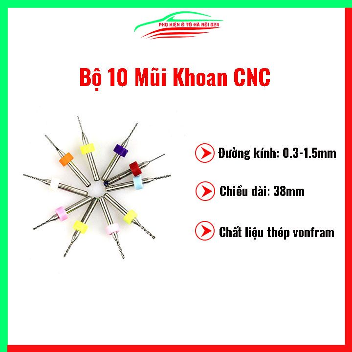 Hộp 10 mũi khoan CNC cao cấp độ chính xác cao đường kính mũi 0.3-1.5mm