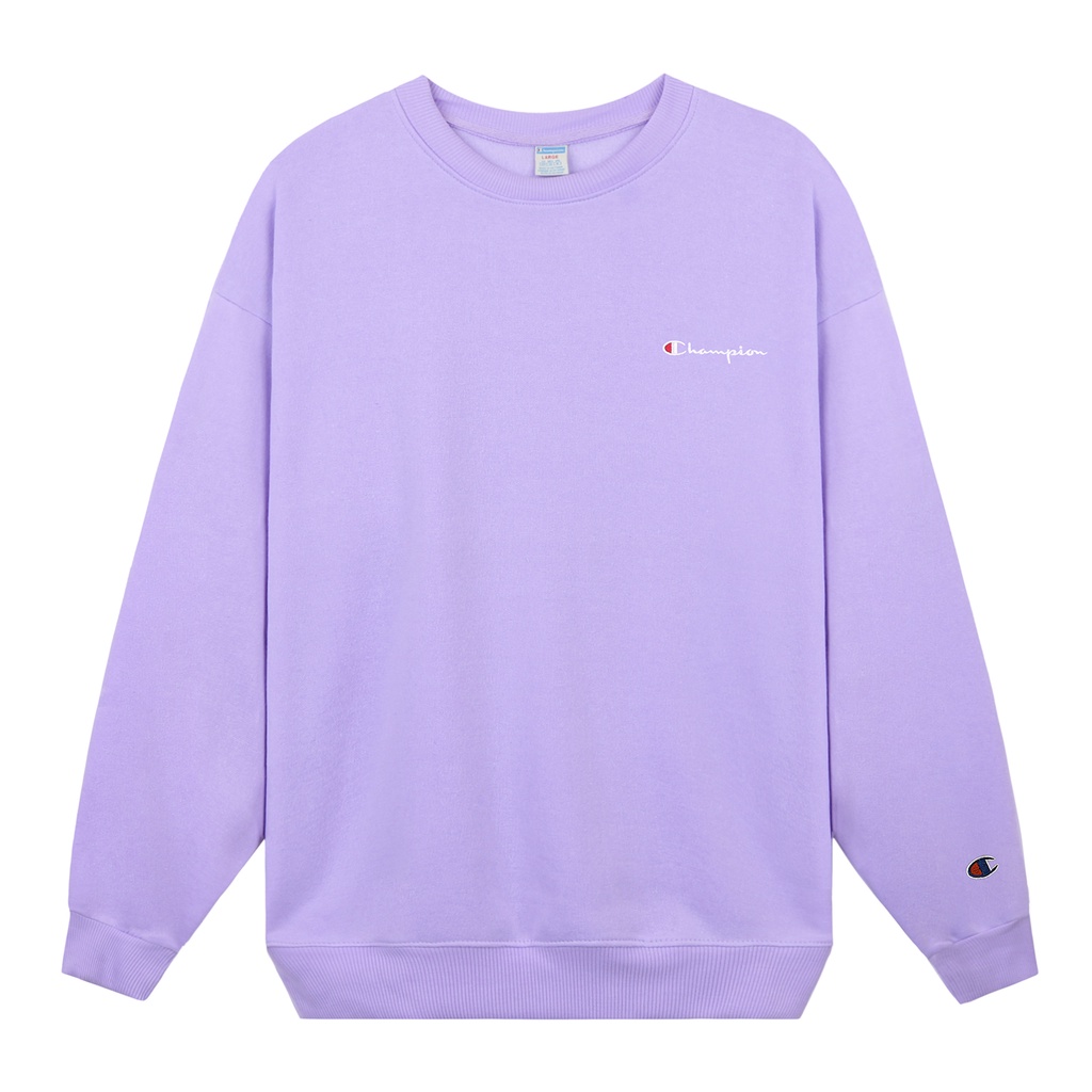 Áo Tay Dài Sweater Champion Chữ Thêu Sắc Nét Có Chất Liệu NỈ Bông Cotton Màu Tím
