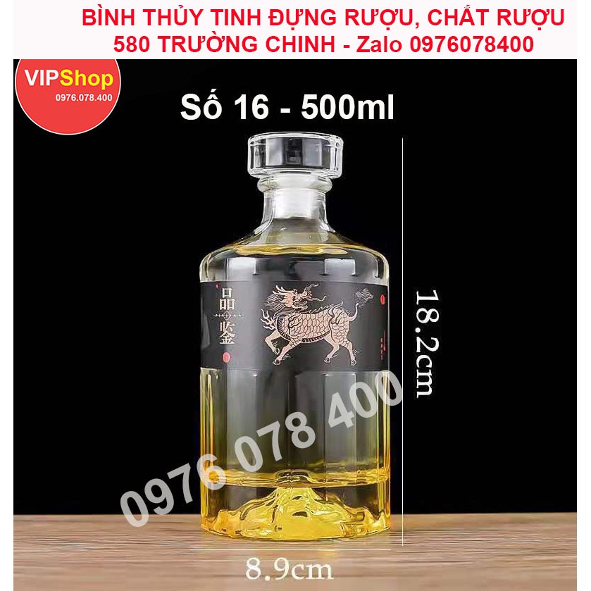 Vỏ Bình Thủy Tinh Đựng Rượu 500ml, Bình Ngâm Rượu Siêu Dày, Cực Đẹp, CTT-16