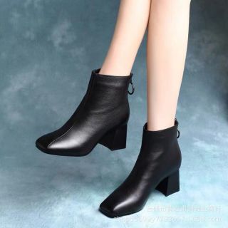 [Ảnh thật ] Bốt nữ da thật gót vuông 5 phân