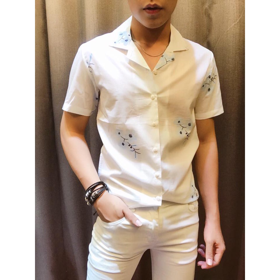 Áo sơ mi hoa cổ pijama