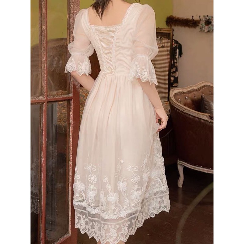 VÁY TRẮNG DÀI CÔNG CHÚA VINTAGE CỔ ĐIỂN PHÁP ULLZANG- VÁY DÀI DỰ TIỆC- VÁY LOLITA GIÁ RẺ- VÁY CHỤP KỈ YẾU PROM