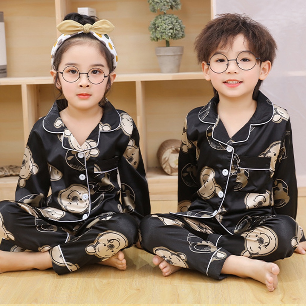 Bộ Pijama Lụa Dài Tay Cho Bé, Bộ Lụa Họa Tiết Dễ Thương Cho Bé Trai Và Bé Gái Mặc Nhà Cực Yêu - LILA KIDS