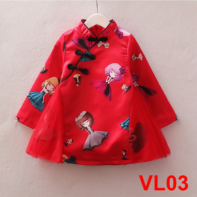 Váy lụa cổ tàu 2 lớp cho bé Gái (Hàng Quảng Châu loại 1)