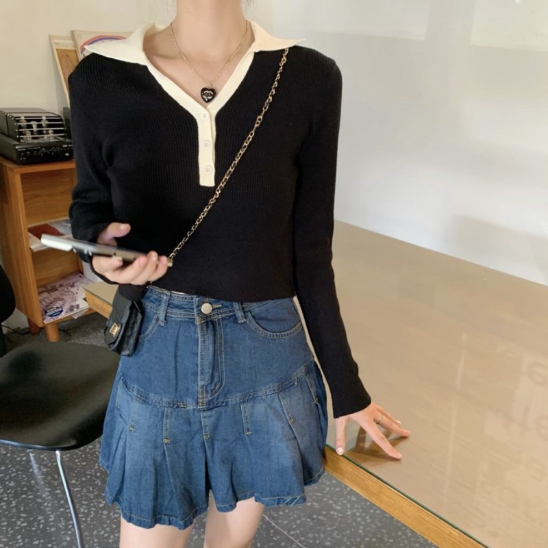 Áo len polo viền cổ