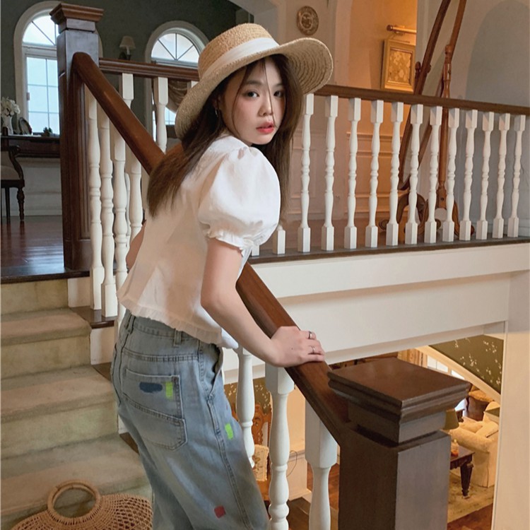 Áo Kiểu Tay Phồng Cổ Chữ V Họa Tiết Hoa Xinh Xắn Sành Điệu Cho Nữ | BigBuy360 - bigbuy360.vn