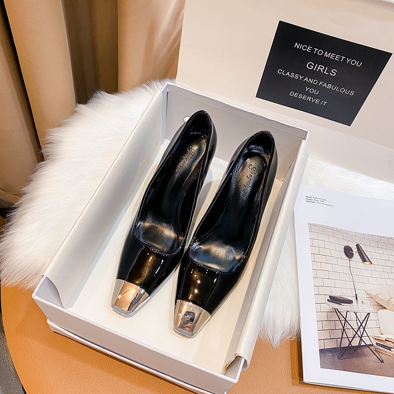 ✧Giày Cao Gót Da Bóng Màu Đen Quyến Rũ Thời Trang Cho Nữ