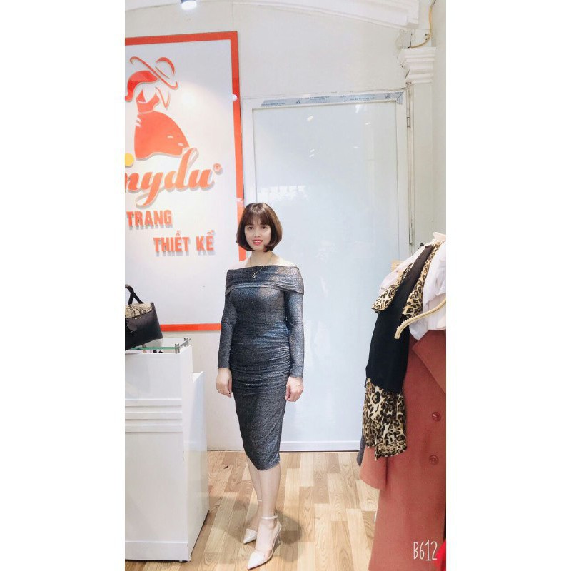 [ xả kho ] MiD Đầm body trễ vai nhũ kim tuyết V1240 cao cấp Mie Design kèm ảnh thật