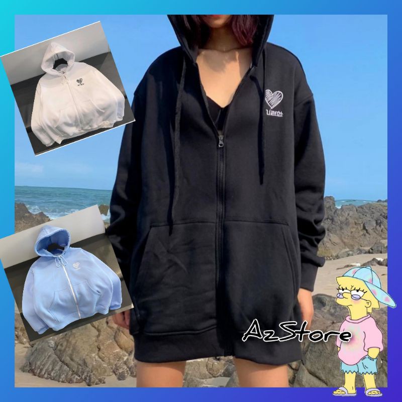 (FREESHIP) ❤ Áo khoác hoodie nỉ dây kéo form rộng HEART (ẢNH THẬT) đủ Size M,L,XL