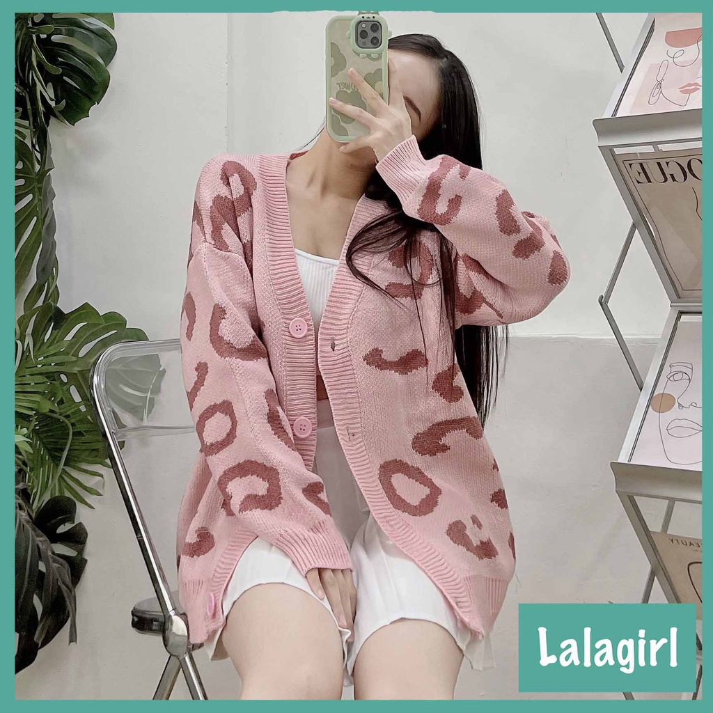 Áo khoác cadigan len họa tiết da báo dáng dài