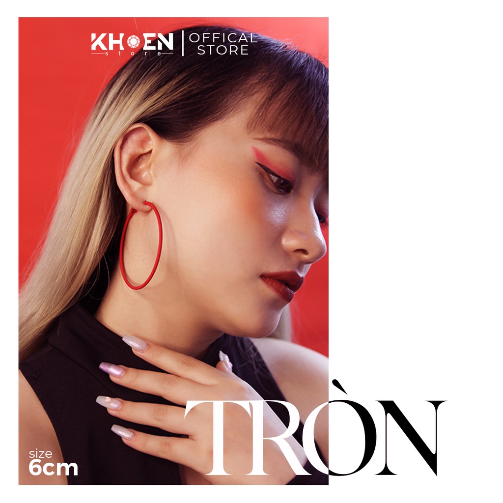 Bông tai nữ - Tròn trơn nhiều màu size 6cm - Khoen Store