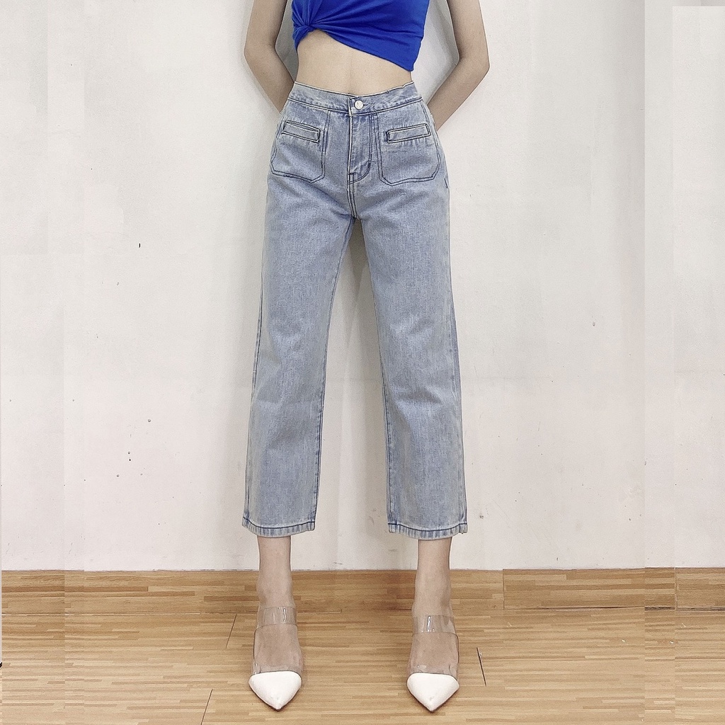 Quần baggy jean nữ cao cấp, lưng cao,màu xanh , quần jean nữ  LB278 Shop SaigonMen