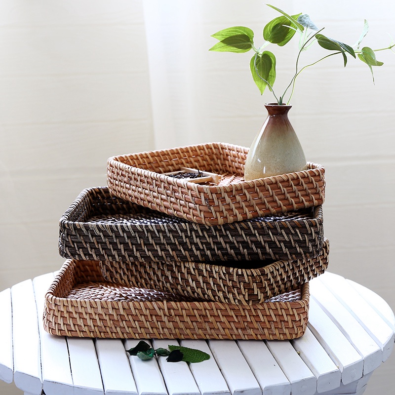 Khay mây tre đan xuất khẩu BAMBOOO ECO đựng trà bánh trang trí decor bàn ăn K001070