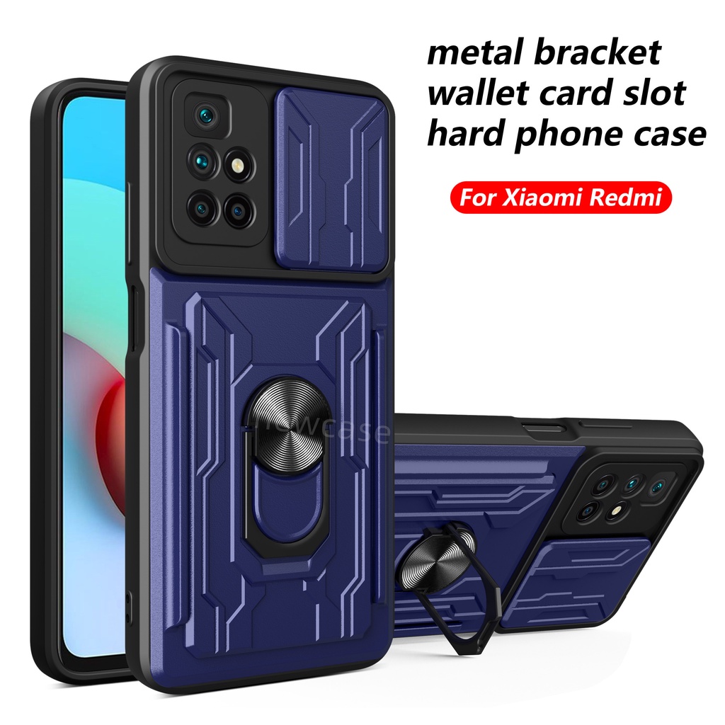 Xiaomi Redmi Note 11 11t 11 t 11Pro Pro + plus poco x4 x 4 nfc x4nfc m4 m 4 m4Pro Pro 5G Armor Ring phone case card slot wallet Shockproof Casing Car Magnetic Bracket Sliding Window Camera Protection Phone Cases Hard Cover