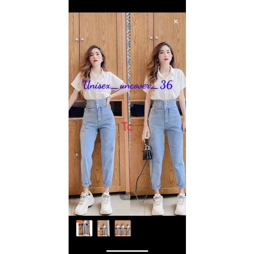 [BÁN SỈ] Quần jeans Baggy Bò Nữ Cạp Cao Cúc Hông Chất Bò Mềm