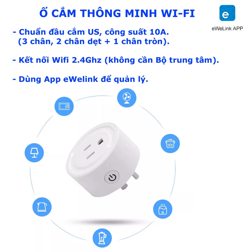 Ổ cắm thông minh Sonoff các loại, chuẩn đầu cắm EU, kết nối Wifi hoặc Zigbee, App eWelink -