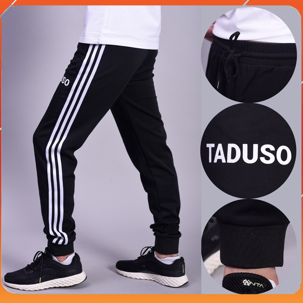 Quần Jogger 3 Sọc Trắng Logo Ép TaDuSo, Ống Bo Chun Phong Cách Thể Thao