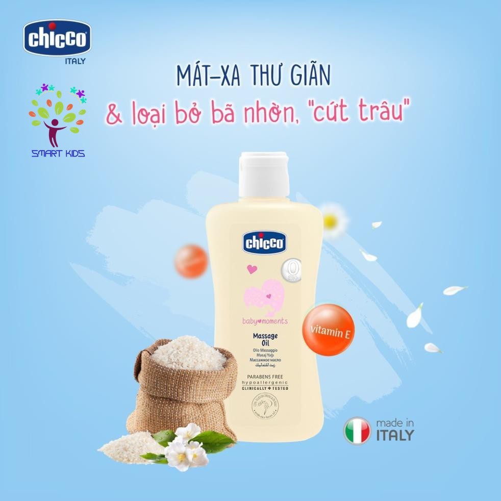 Dầu Mát-Xa Chiết Xuất Cám Gạo 0M+ Chicco 200ml (Massge oil Chicco) cho bé - cvspharmacy