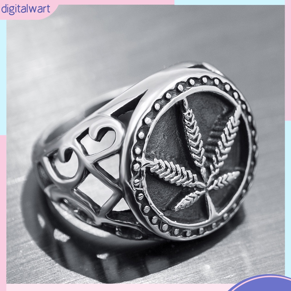 Nhẫn bằng thép không gỉ khắc hình chiếc lá độc đáo