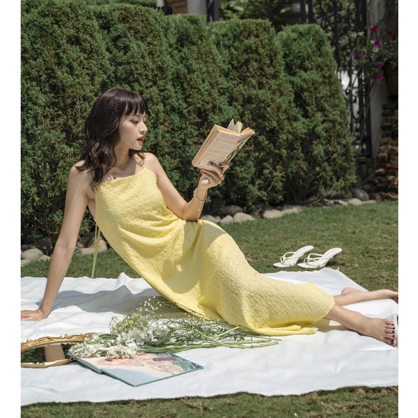 Đầm vàng cột nơ lưng Bridgette Midi dress