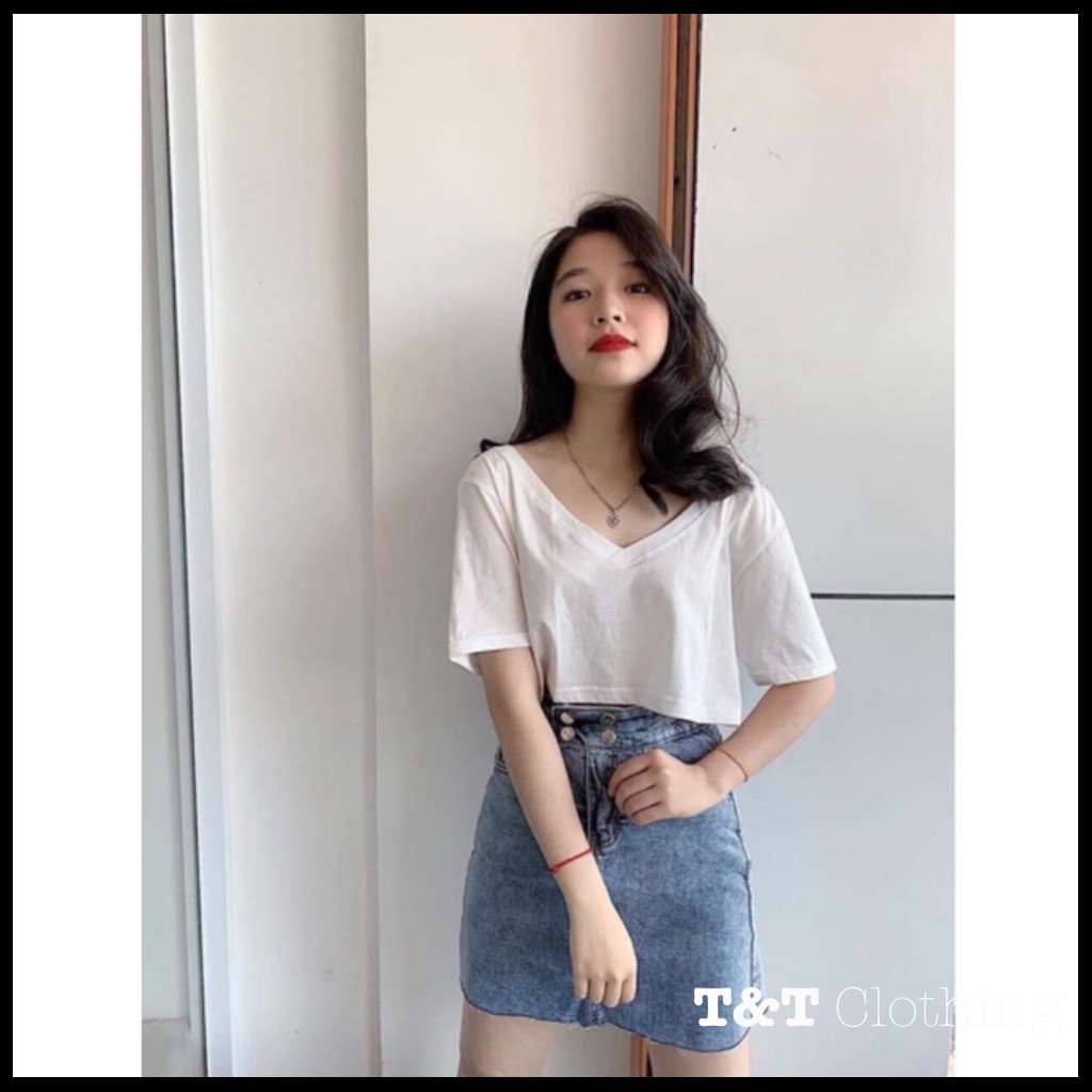 ÁO CROPTOP CỔ TIM | Áo thun nữ basic formal - AK0025 | 23tshop