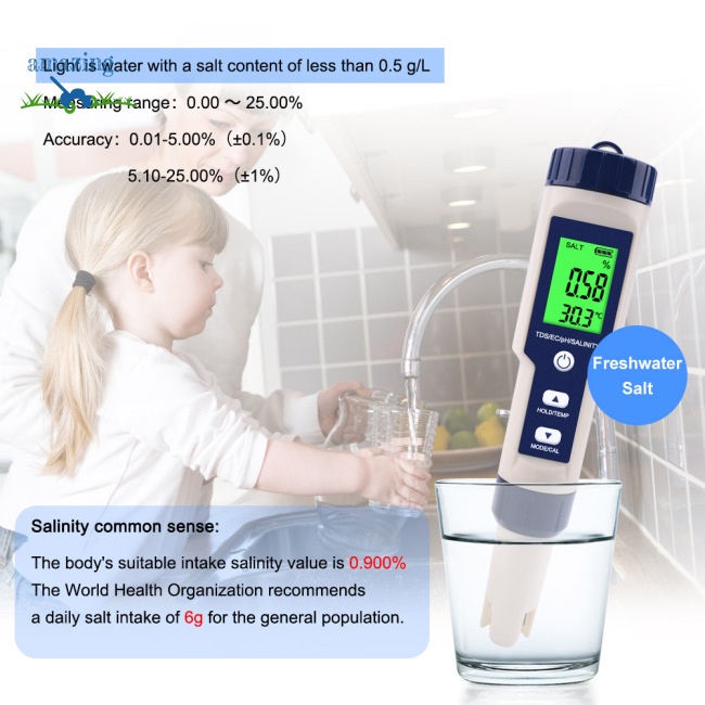 Thiết Bị Kiểm Tra Chất Lượng Nước Bể bơi Tds/ec/ph/ph/ Độ Cao 5 Trong 1 Chuyên Dụng