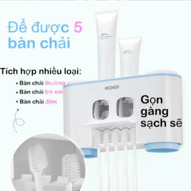 Nhả kem đánh răng ecoco, kệ để bàn chải đánh răng 4 cốc