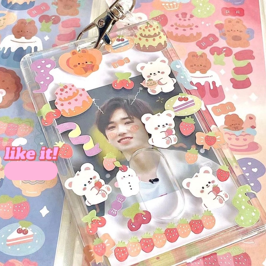 Sticker Hình Dán PET Lấp Lánh Gấu Lovely Cake