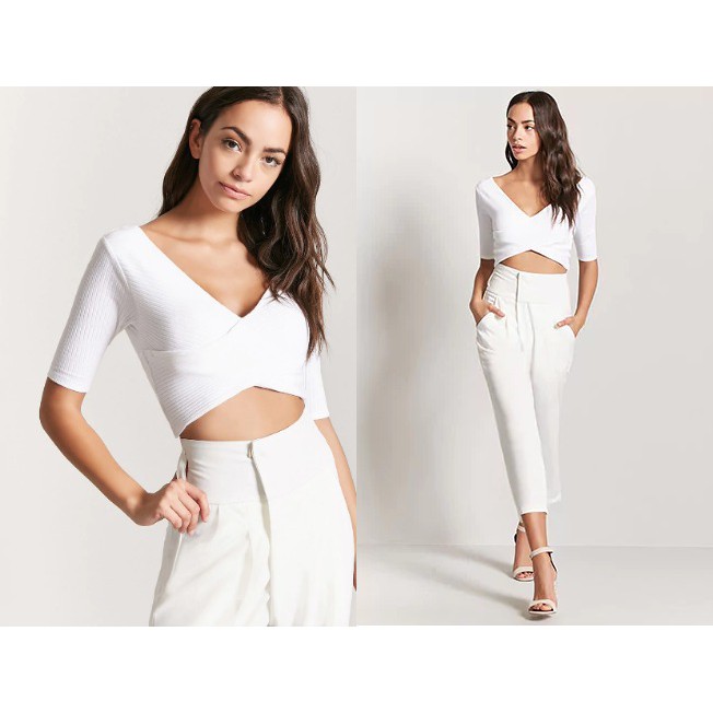 Áo croptop đắp chéo ngực F21 auth