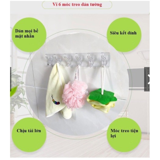 Thanh Treo Đồ Dán Tường 6 Móc Liền Mạch 3D-Trong Suốt Siêu Dính -Siêu Chịu Lực
