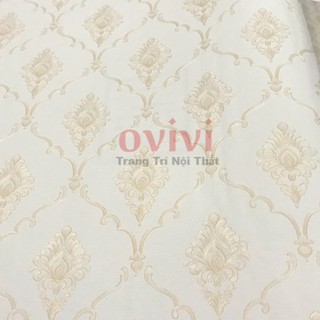 10M Giấy Dán Tường Hoa Văn Nổi Màu Vàng Đẹp Nền Trắng Cho Phòng Ngủ, Phòng Khách