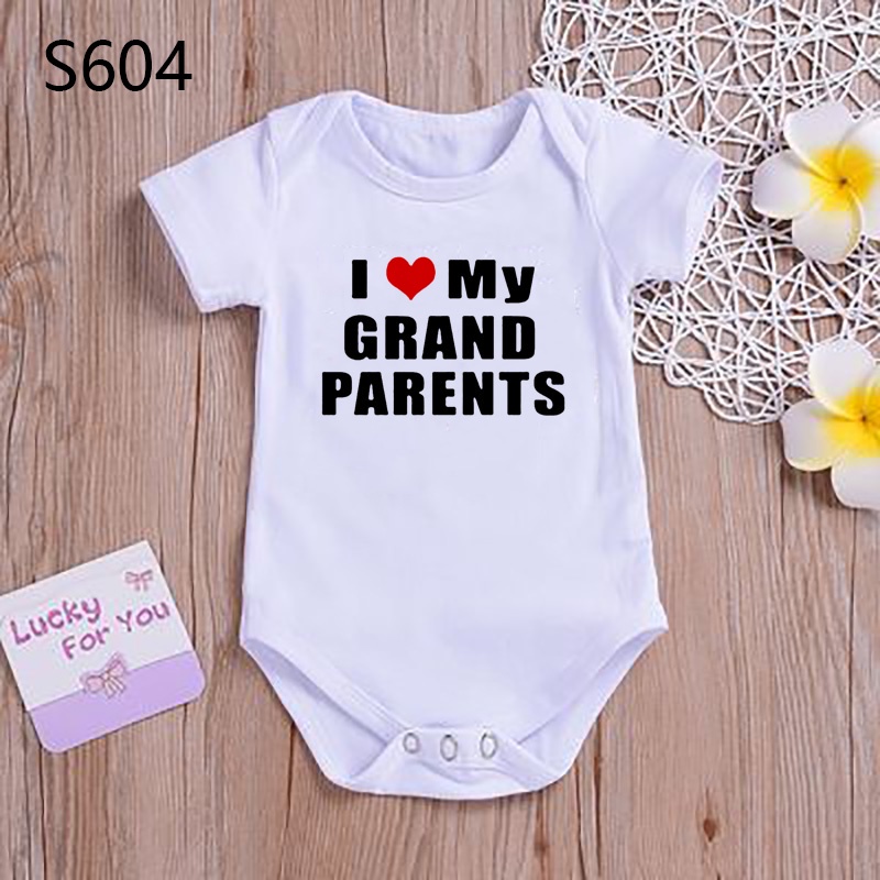 Áo Liền Quần Ngắn Tay In Chữ i love my grandpa and grandpa Dễ Thương Thời Trang Mùa Hè Cho Bé Sơ Sinh