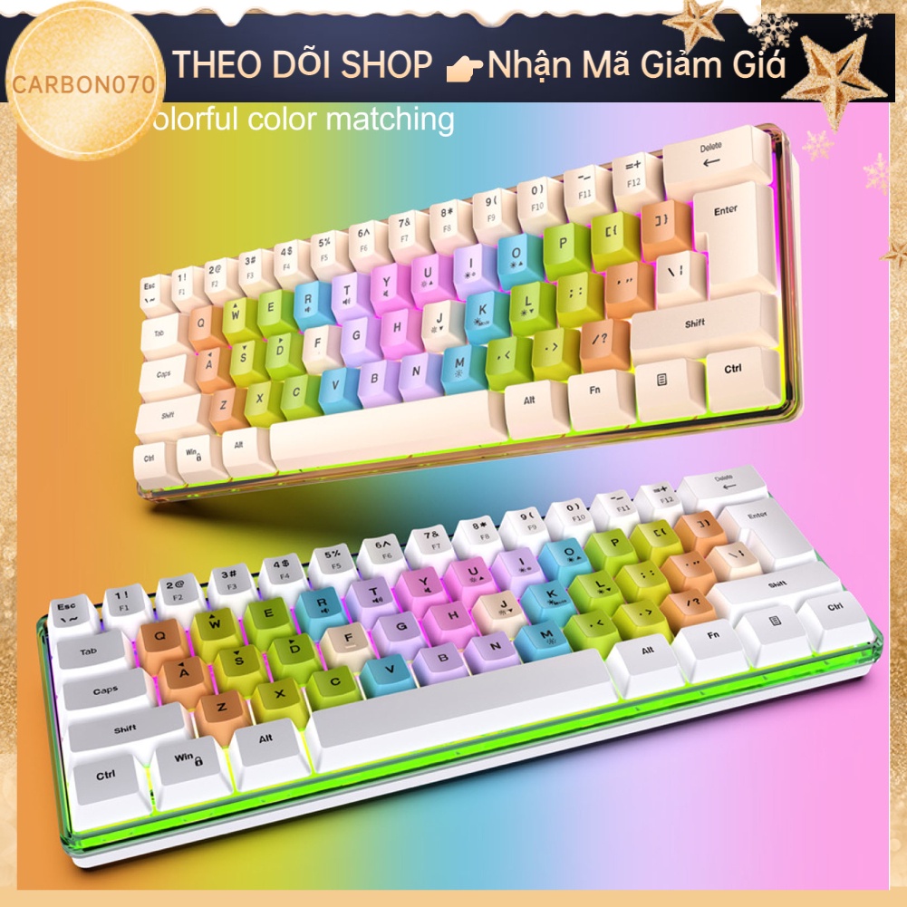 [Hàng Sẵn] 60% Bàn phím cơ 61 phím Bàn phím chơi game RGB Đèn nền có dây mini đầy màu sắc【Carbon070】