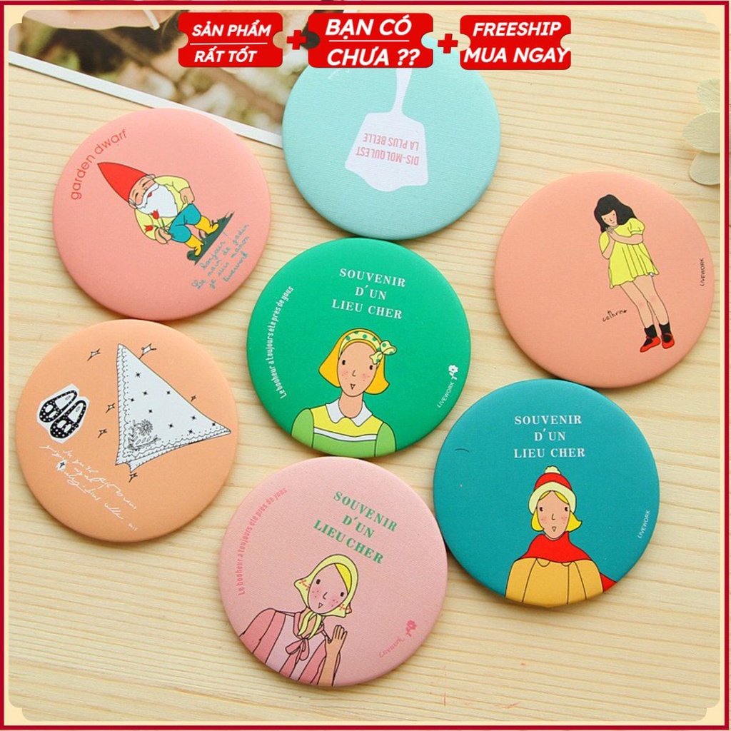 #Sỉ 30 GƯƠNG TRÒN MINI Đáng Yêu Hàn Quốc Bỏ Túi, Gương Soi Bé Nhỏ Cầm Tay Di Động, Họa Tiết Hoạt Hình