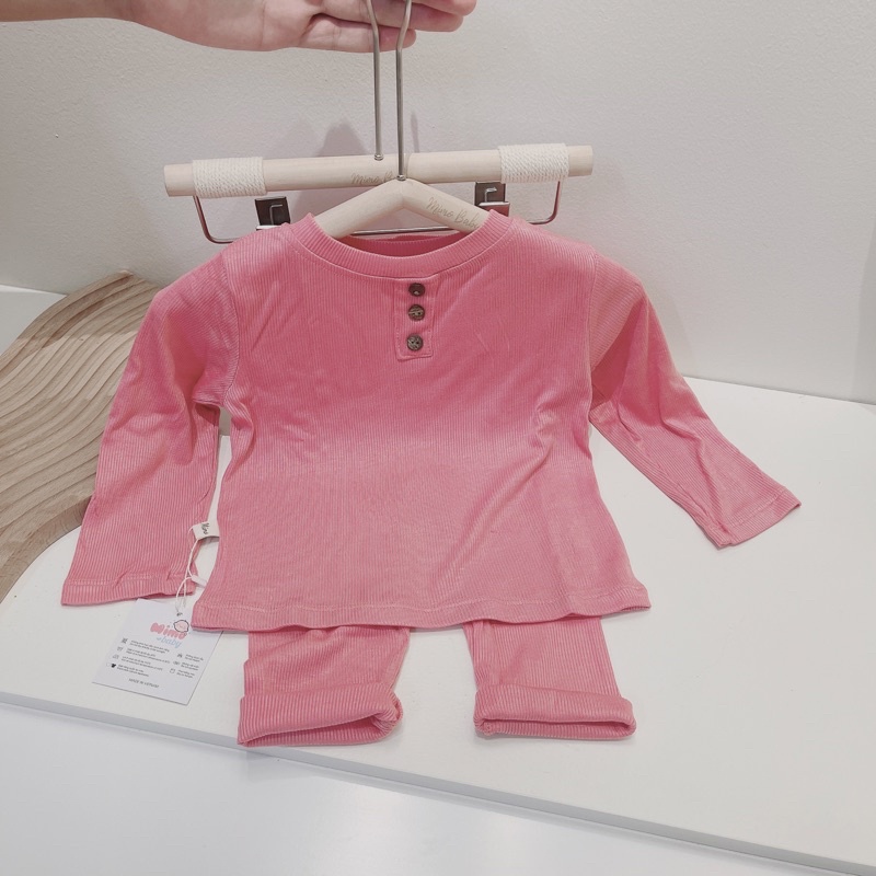 Bộ quần áo dài tay chất thun tăm co dãn cho bé trai bé gái  mặc thu đông Mica baby QA38