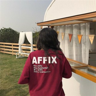 [Hình thật + video] Áo thun tay lỡ freesize phông form rộng Unisex, mặc lớp, nhóm, cặp in chữ Affix đỏ đô