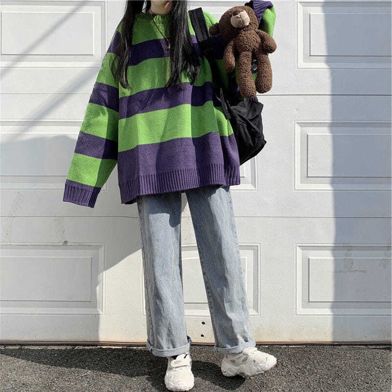 【Yuki】Áo len kẻ sọc xanh tím siêu xinhh mẫu mới | BigBuy360 - bigbuy360.vn