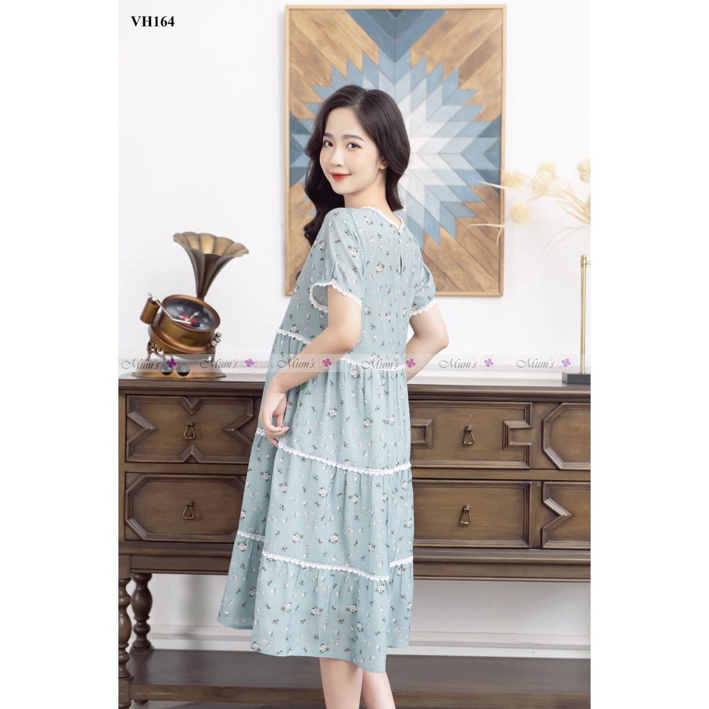 ĐẦM BẦU  FREESHIP  Váy bầu mùa hè dáng baby doll hoa nhí tăm xanh hoa nhí