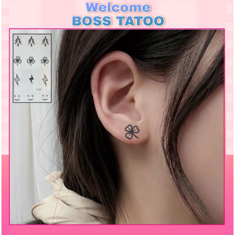 Hình dán tạm thời cỏ ba lá, cây thông, tia sét g06. Xăm dán tatoo tạm thời size < 10x6cm
