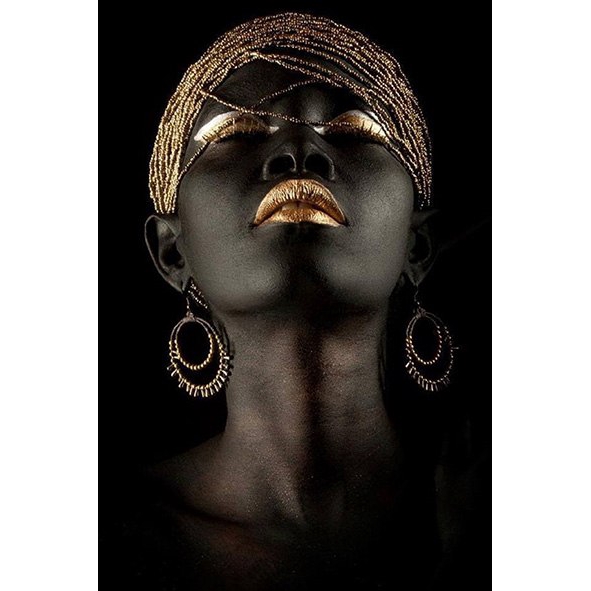 Tranh Vải Bạt In Hình Phụ Nữ Châu Phi Màu Đen Không Kèm Khung