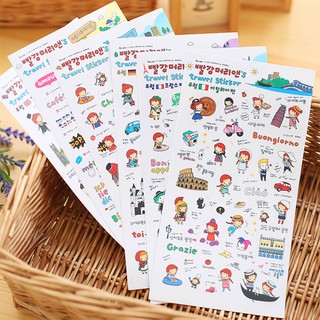 Bộ 6 tờ sticker hàn quốc travel