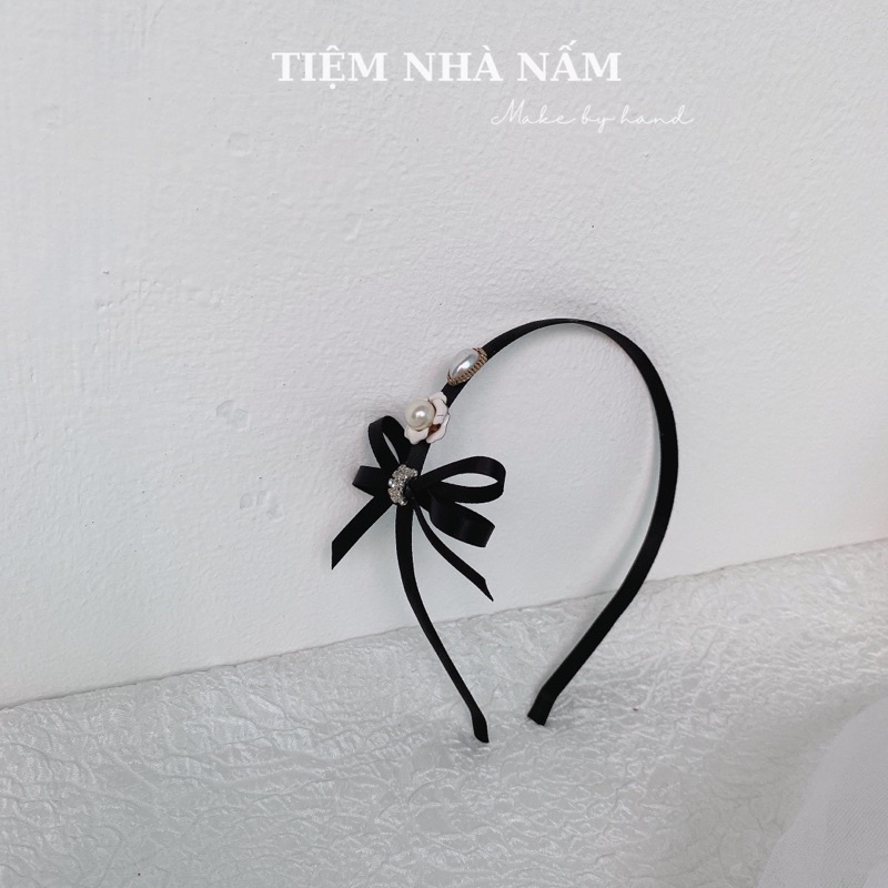 CÀI TÓC NƠ ĐÍNH HOA TRÀ XINH XẮN - [ Nhà Nấm handmade ]