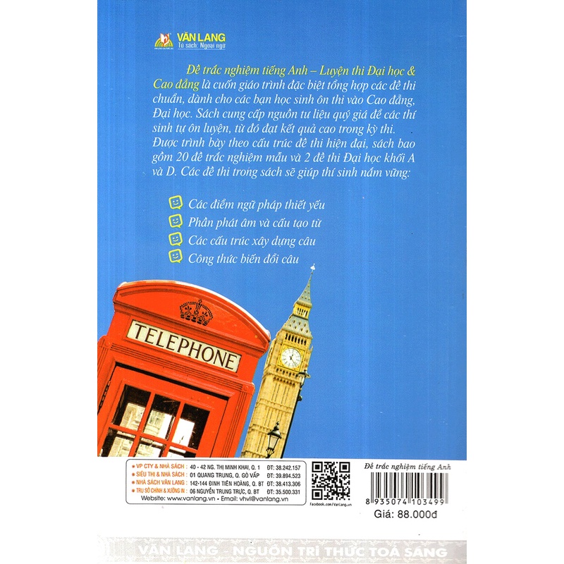 Sách - Đề Trắc Nghiệm Tiếng Anh - Luyện Thi Đại Học &amp; Cao Đẳng (Lê Ngọc Bửu, Lê Nữ Ngọc Quyên- Văn Lang)