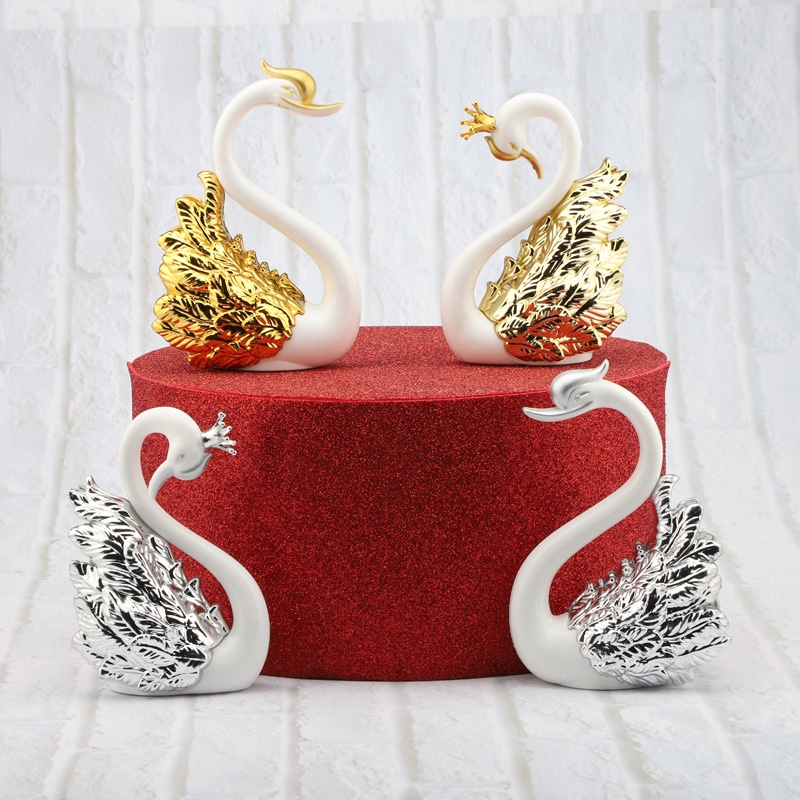 Phụ Kiện Trang Trí Bánh Kem Hình Thiên Nga Đội Vương Miện Màu Vàng/Bạc Hàng Mới Thích Hợp Làm Quà Valentine