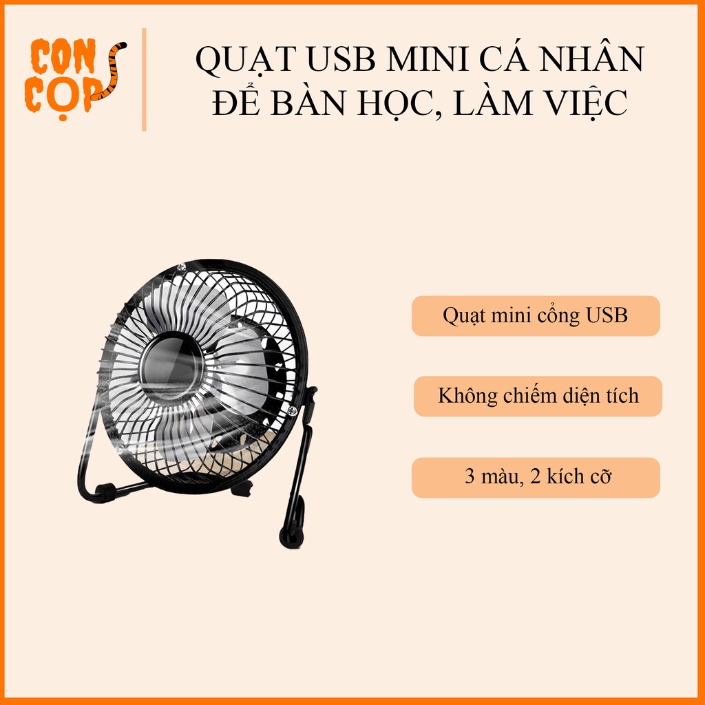 Quạt USB mini cá nhân cánh quạt nhôm để bàn học, văn phòng 2 kích cỡ