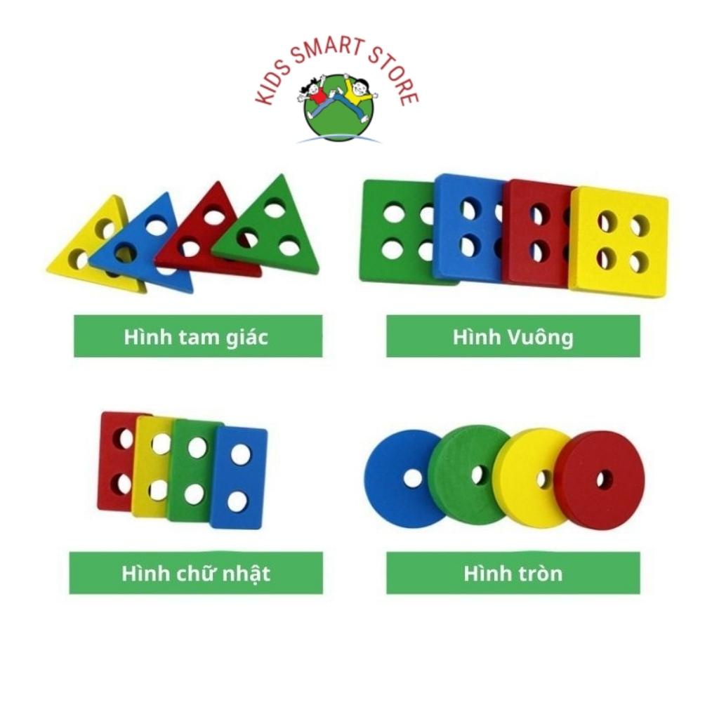 Đồ chơi thả hình khối 4 cọc bằng gỗ